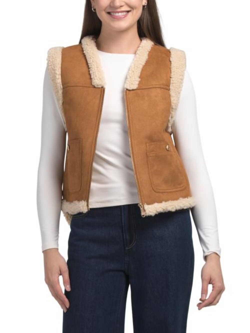 SAM EDELMAN Faux Suede Faux Shearling Vest